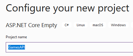 Dodanie projektu ASP.NET CORE Empty w Visual Studio