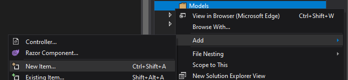 Dodanie nowego elementu w Visual Studio