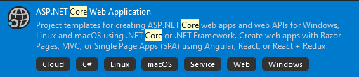 Szablon ASP.NET CORE Web aPPLICATIOM