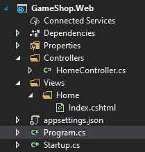 Projekt ASP.NET CORE jako GameShop.Web