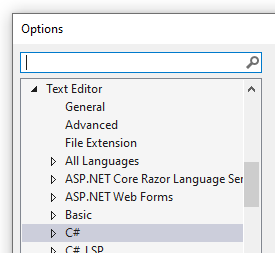 Potem wybierz Text Editor, a potem C#. Visual Studio
