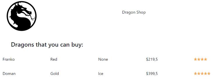 Rezultat strony Index dla Dragon Shop