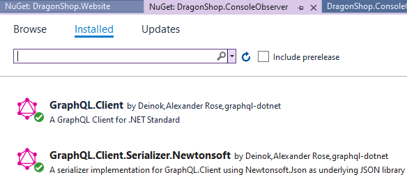  paczki NuGet GraphQL.Client i GraphQL.Client.Serializer.Newstonsoft