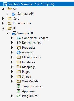 Visual Studio Blazor UI Warstwa
