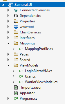 Visual Studio projekt Blazor
