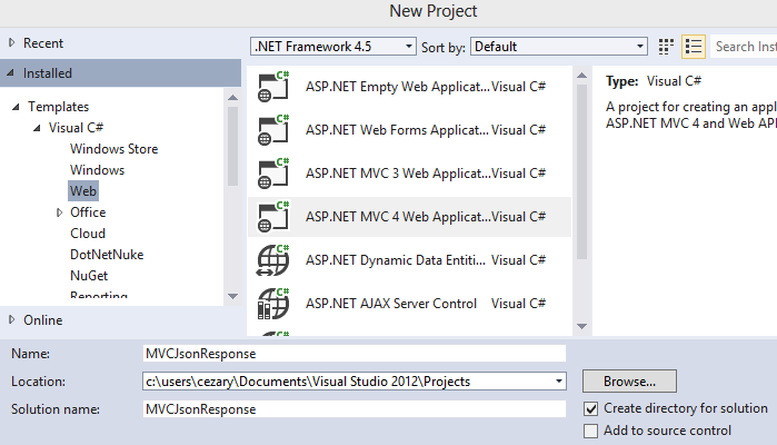 New Project ASP.NET MVC