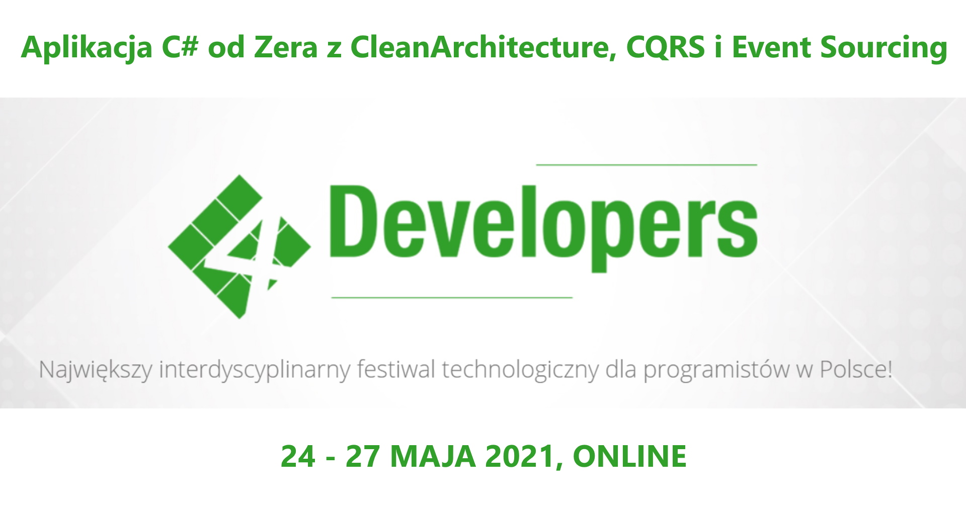 Aplikacja C# od Zera z CleanArchitecture, CQRS i Event Sourcing obrazek reklamujący wydarzenie