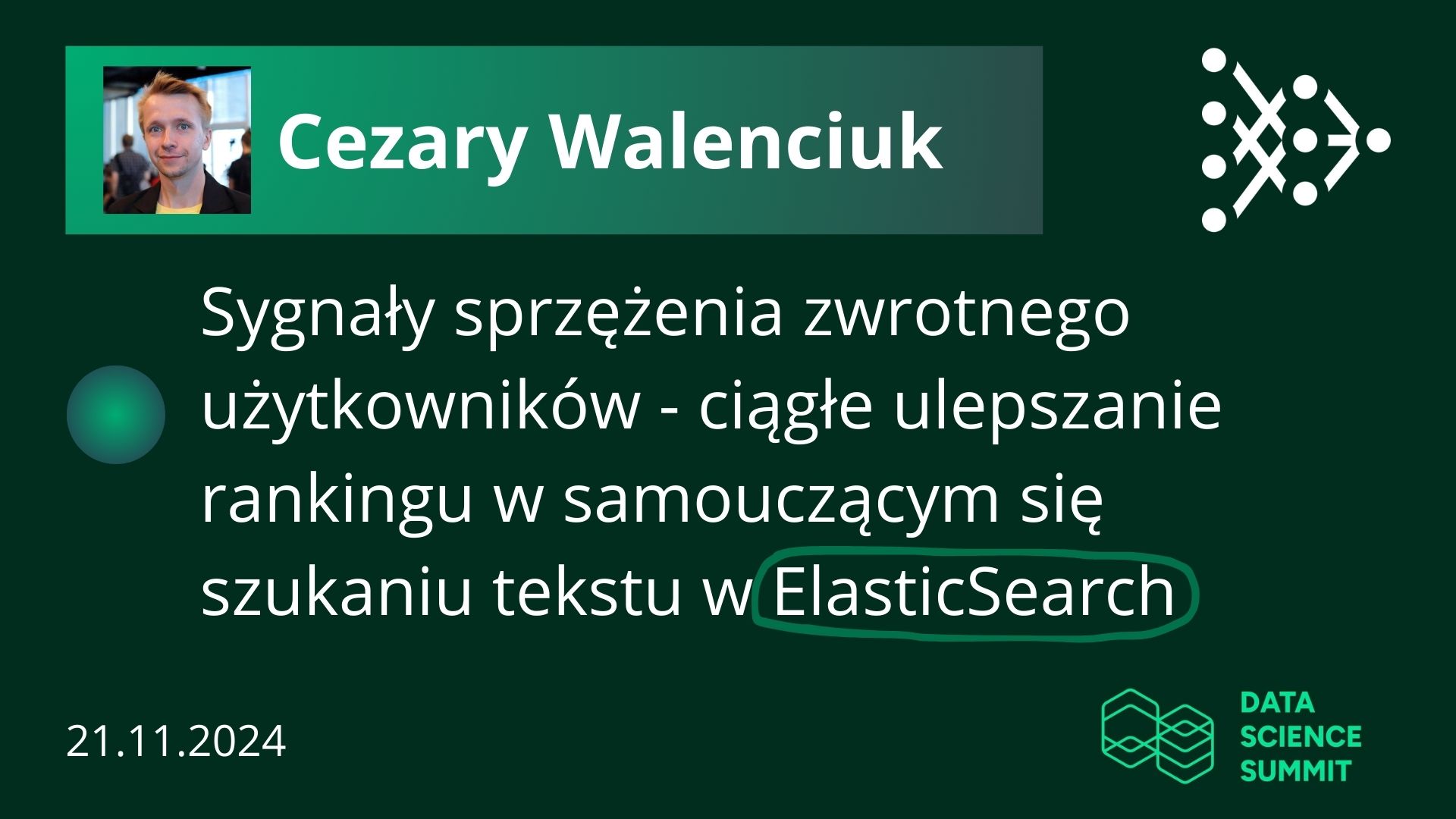 Sygnały sprzężenia zwrotnego użytkowników - ciągłe ulepszanie rankingu w samouczącym się szukaniu tekstu w ElasticSearch obrazek reklamujący wydarzenie