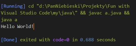 Terminal Javy w Visual Studio Code